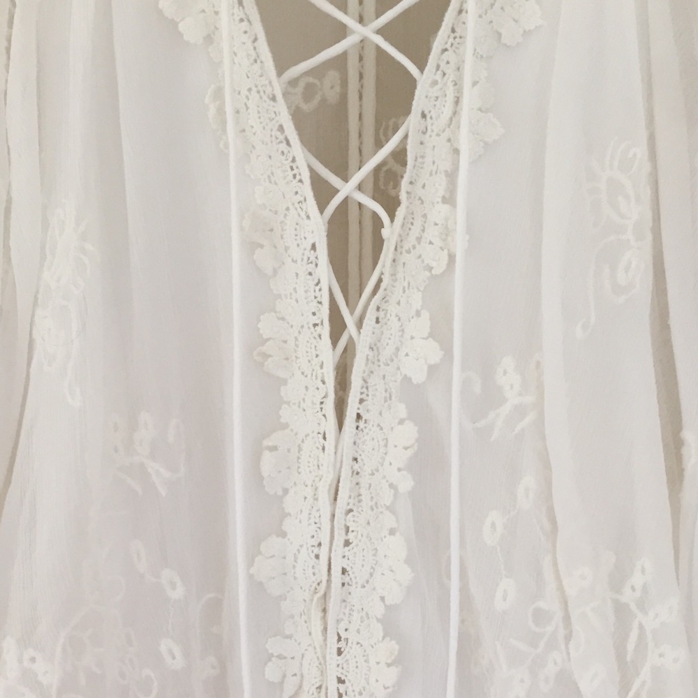 Free People - Ruched Waist Ivory Lace Tunic Blouse